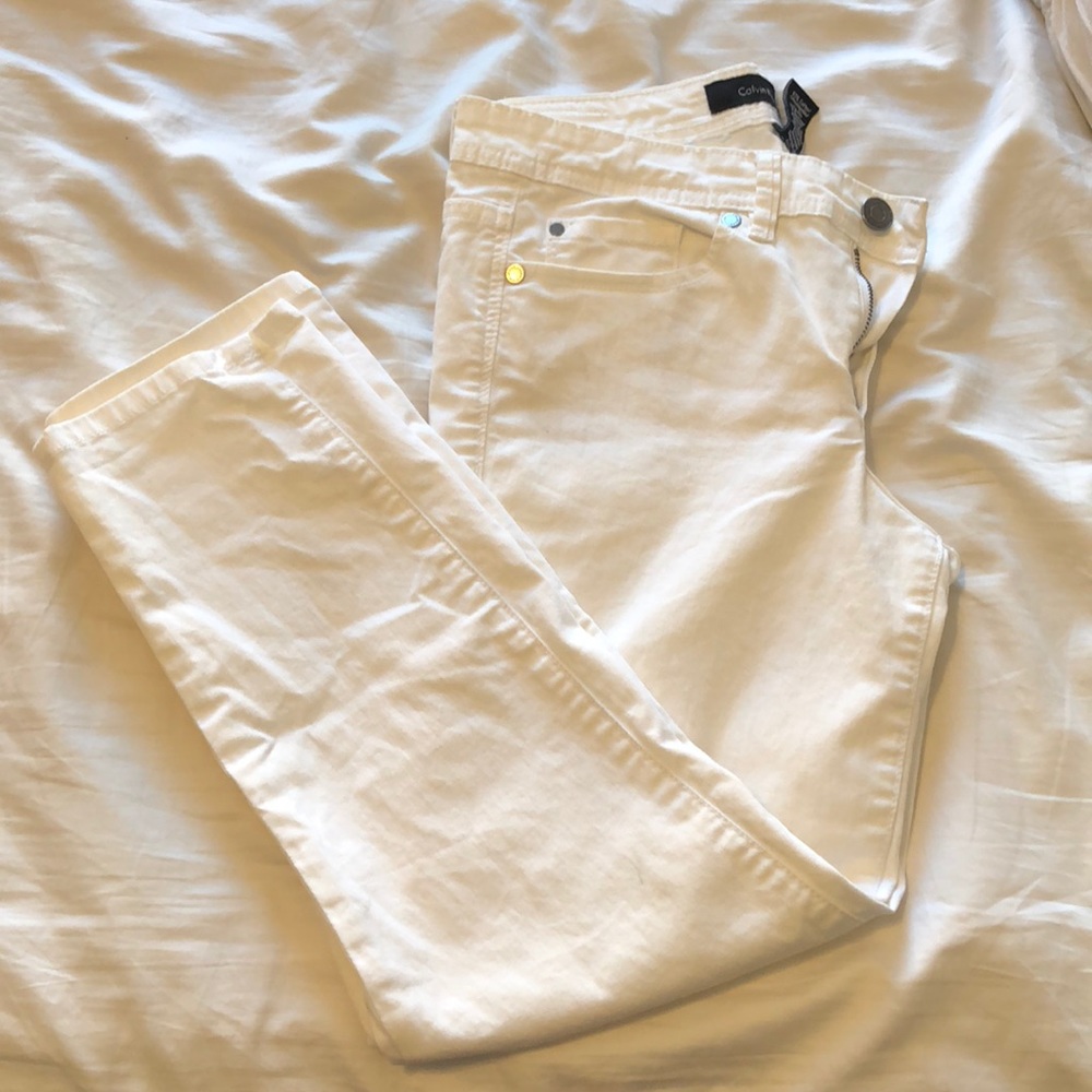 calvin klein true white straight leg pants